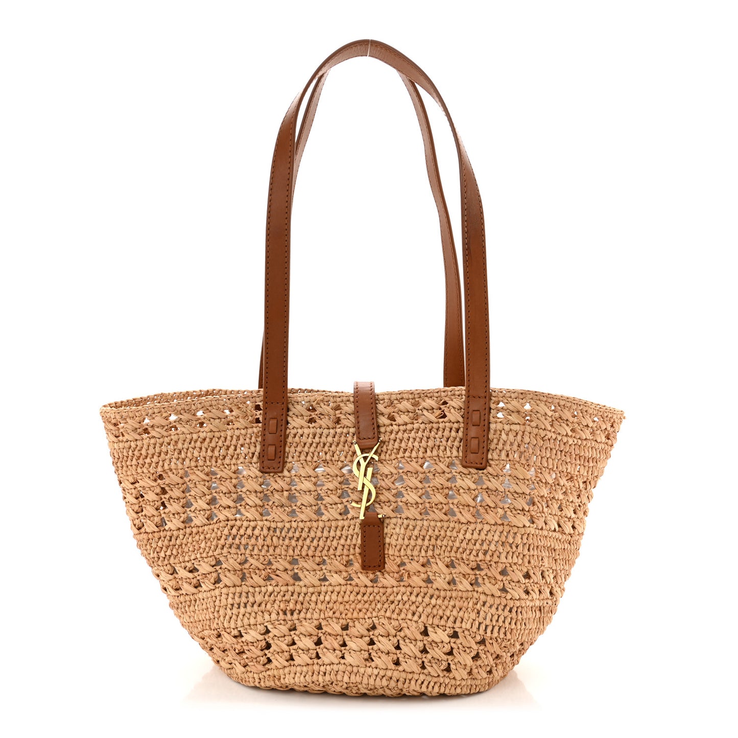 Saint Laurent Raffia Calfskin Small Panier Tote Naturel 1235762
