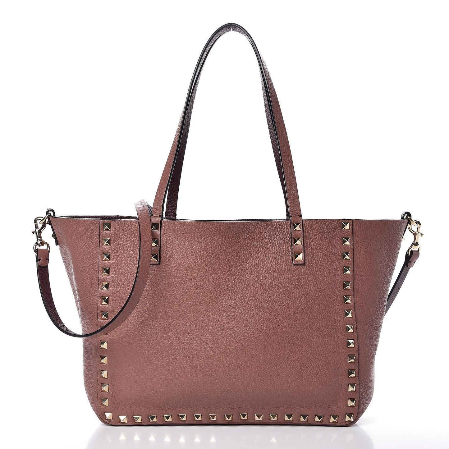 Pebbled Calfskin Small Rockstud Reversible Tote Rubin Blush