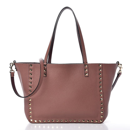 Valentino Garavani Pebbled Calfskin Small Rockstud Reversible Tote Rubin Blush 4 of 10