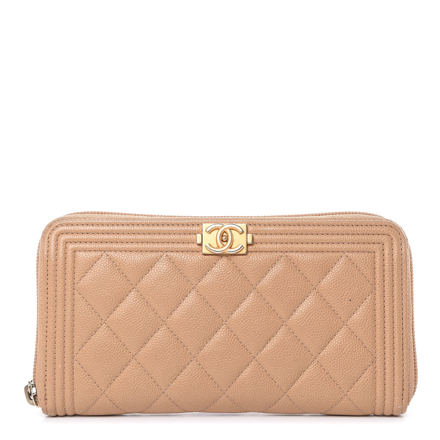 Chanel Caviar Quilted Boy Long Zip Around Wallet Beige 1 of 18