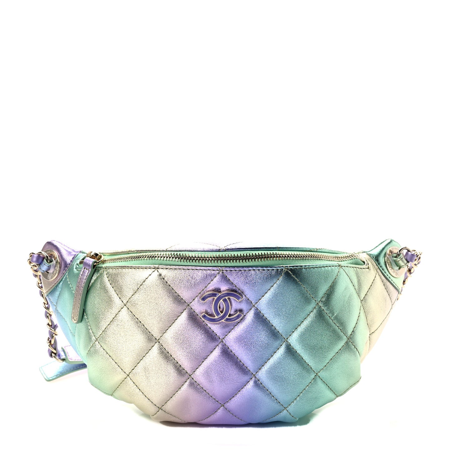 Gradient Metallic Lambskin Quilted Walking Mood Waist Bag Fanny Pack Pink Purple Green