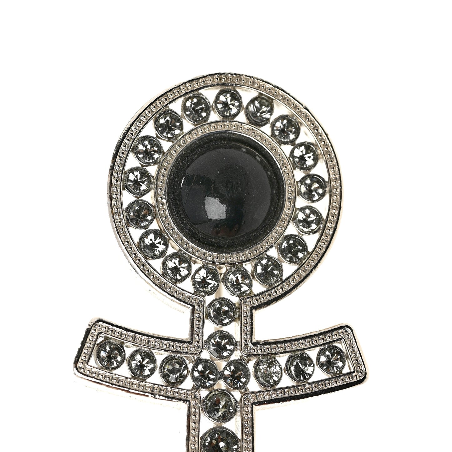 Crystal Pearl CC Anchor Brooch Silver