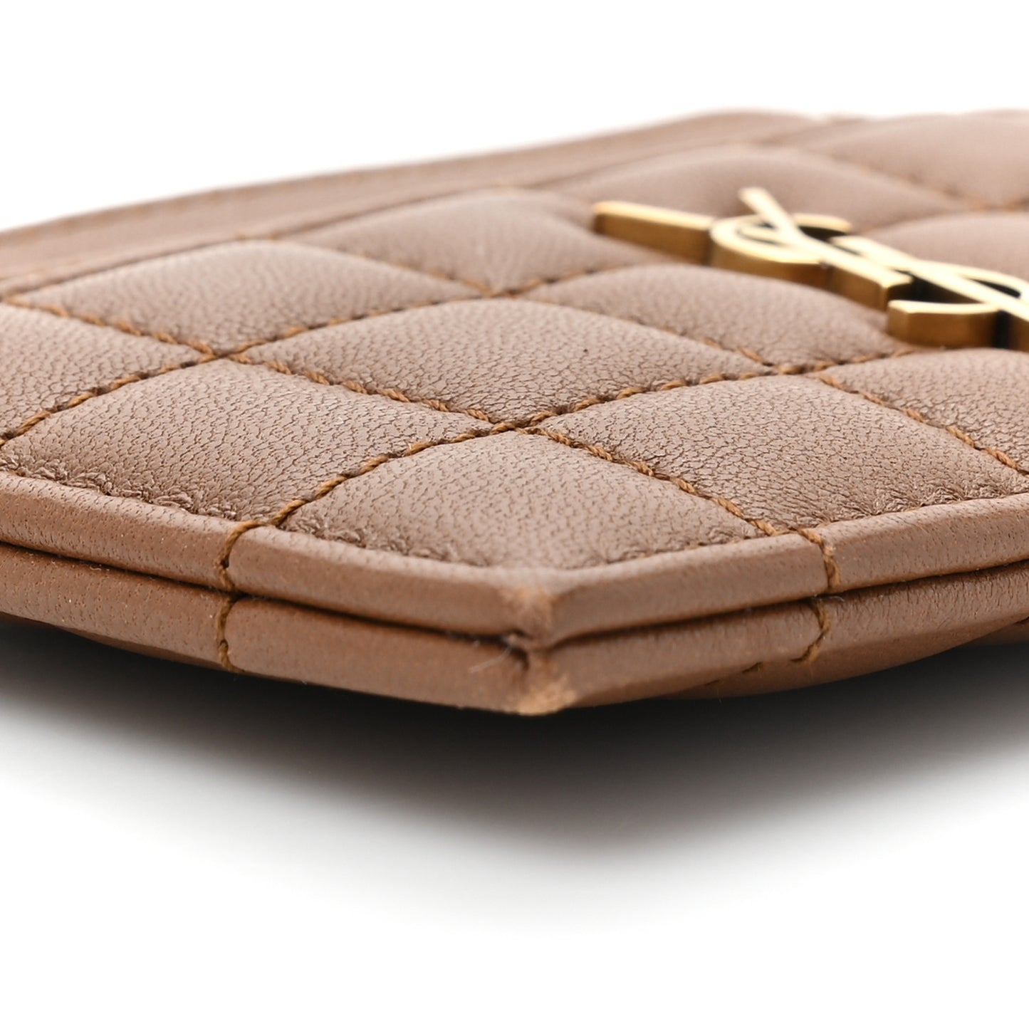 Lambskin Quilted Cassandre Credit Card Case Fox