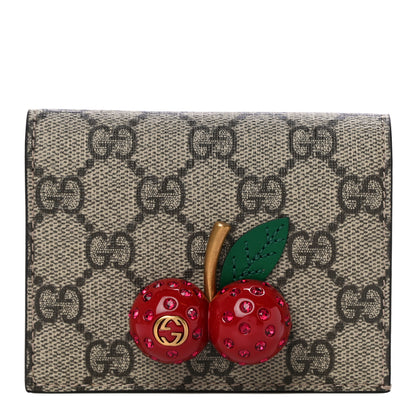 Gucci GG Supreme Monogram Cherry Embellished Card Case Wallet Hibiscus Red 1 of 11