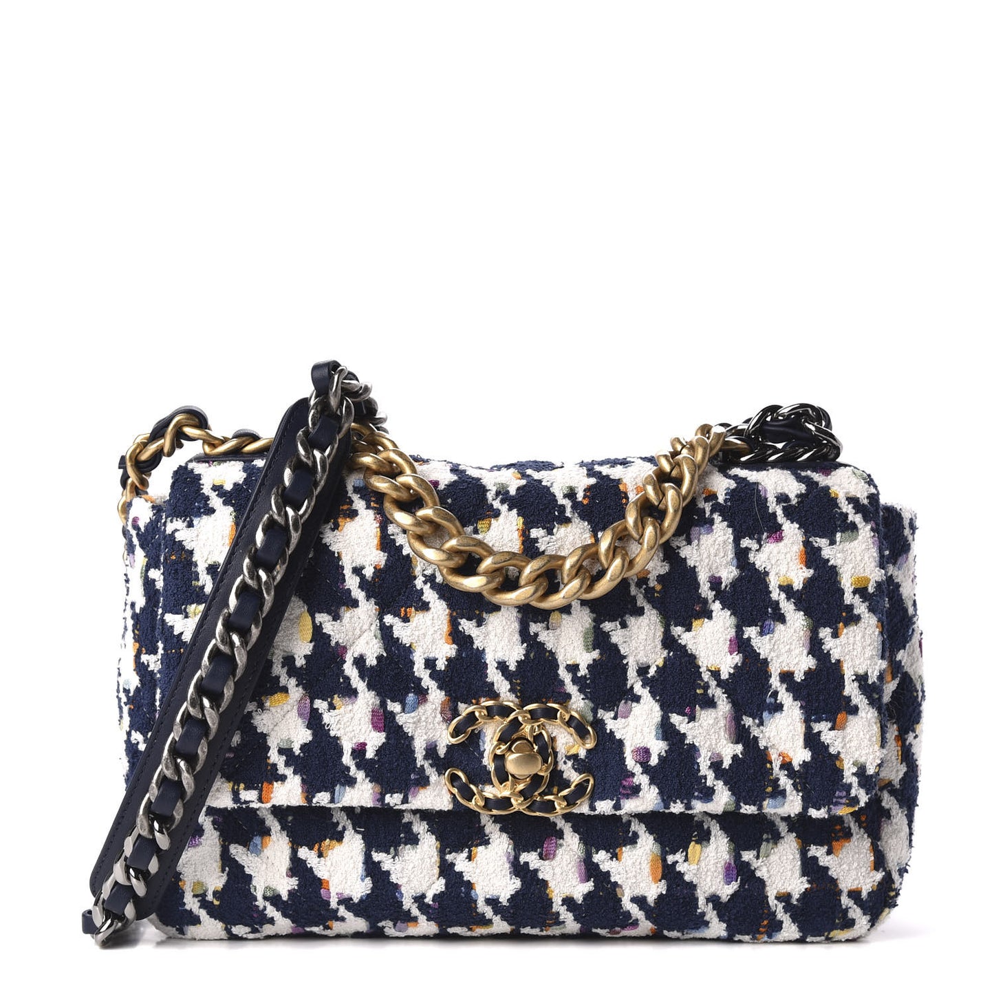 Tweed Quilted Medium 19 Flap Ecru Navy Blue Multicolor