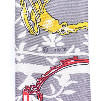 Hermes Silk Etriers Remix Twilly Gris Acier Rouge Jaune 4 of 4