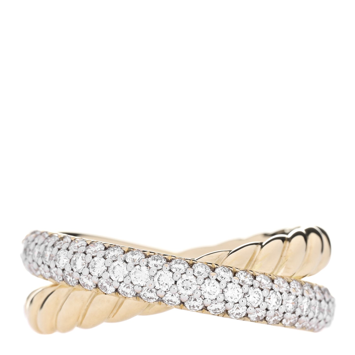 18K Yellow Gold Diamond 7.4mm Crossover Two Row Ring 53 6.25