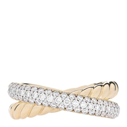 David Yurman 18K Yellow Gold Diamond 7.4mm Crossover Two Row Ring 53 6.25 1 of 4