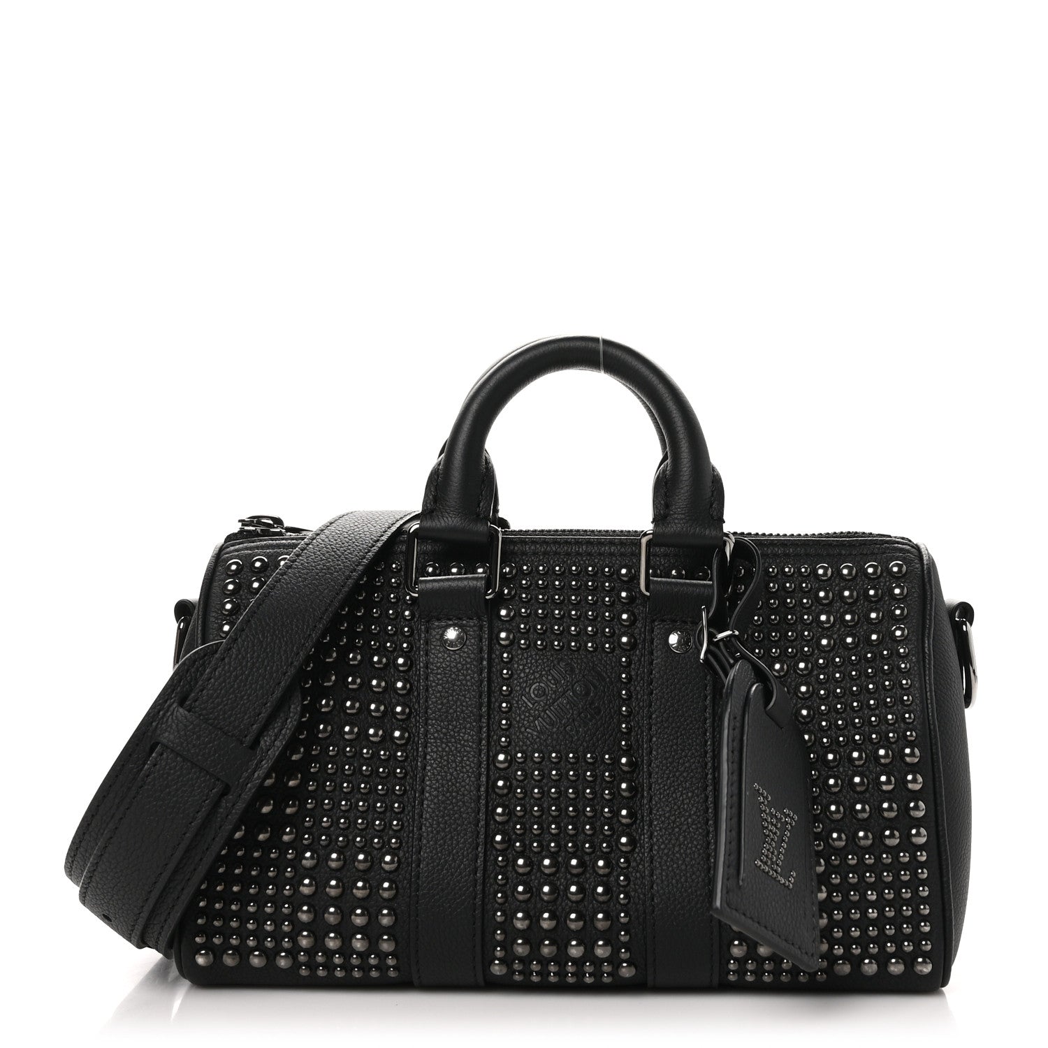 Louis Vuitton Calfskin Damier Studded Keepall Bandouliere 25 Black 1 of 9