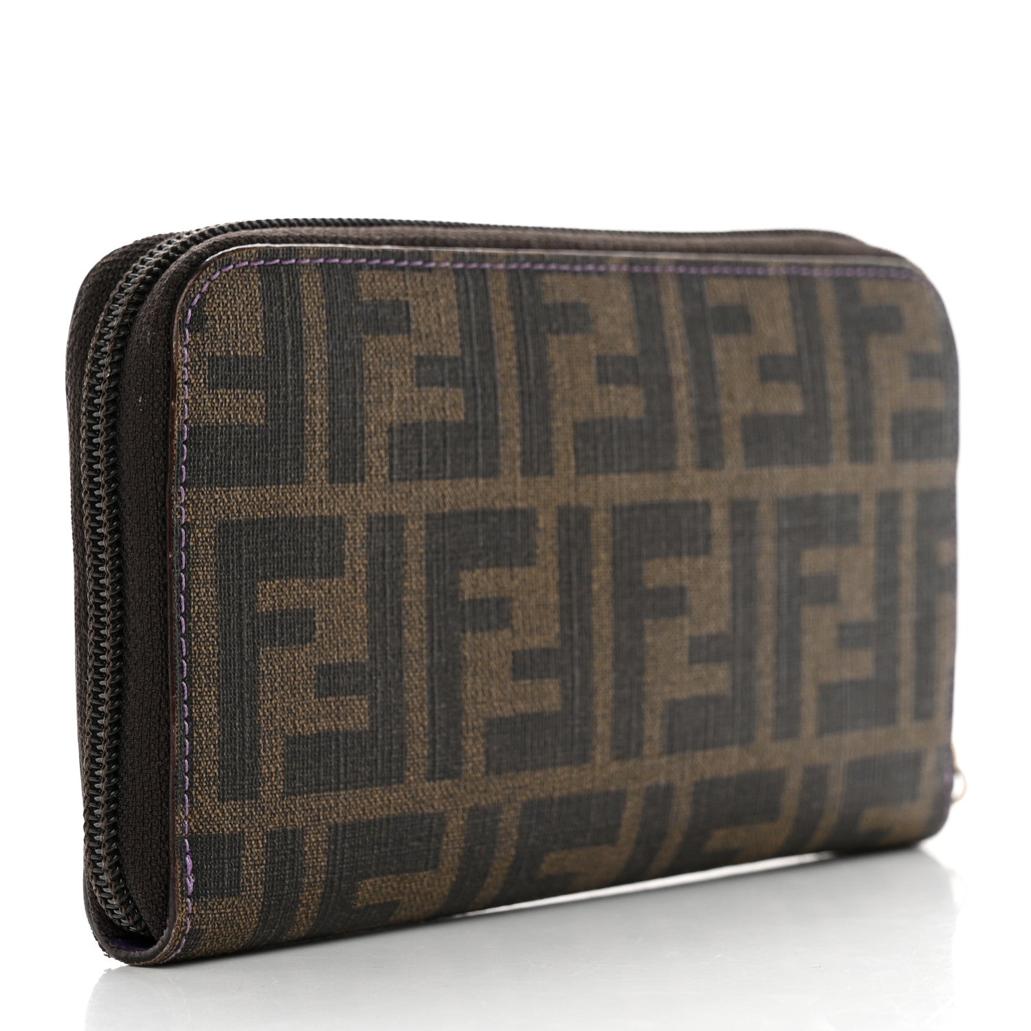 Fendi Zucca Spalmati Vitello Elite Zip Around Wallet Tobacco Viola 3 of 9