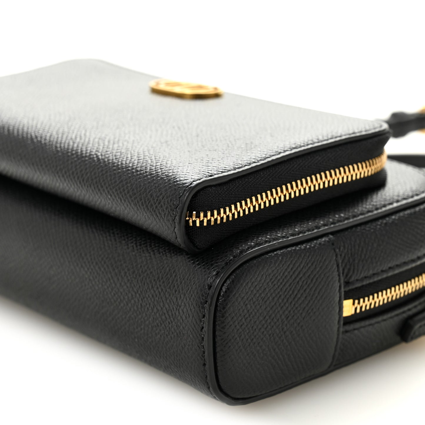 Grained Calfskin Caro Double Pouch Black