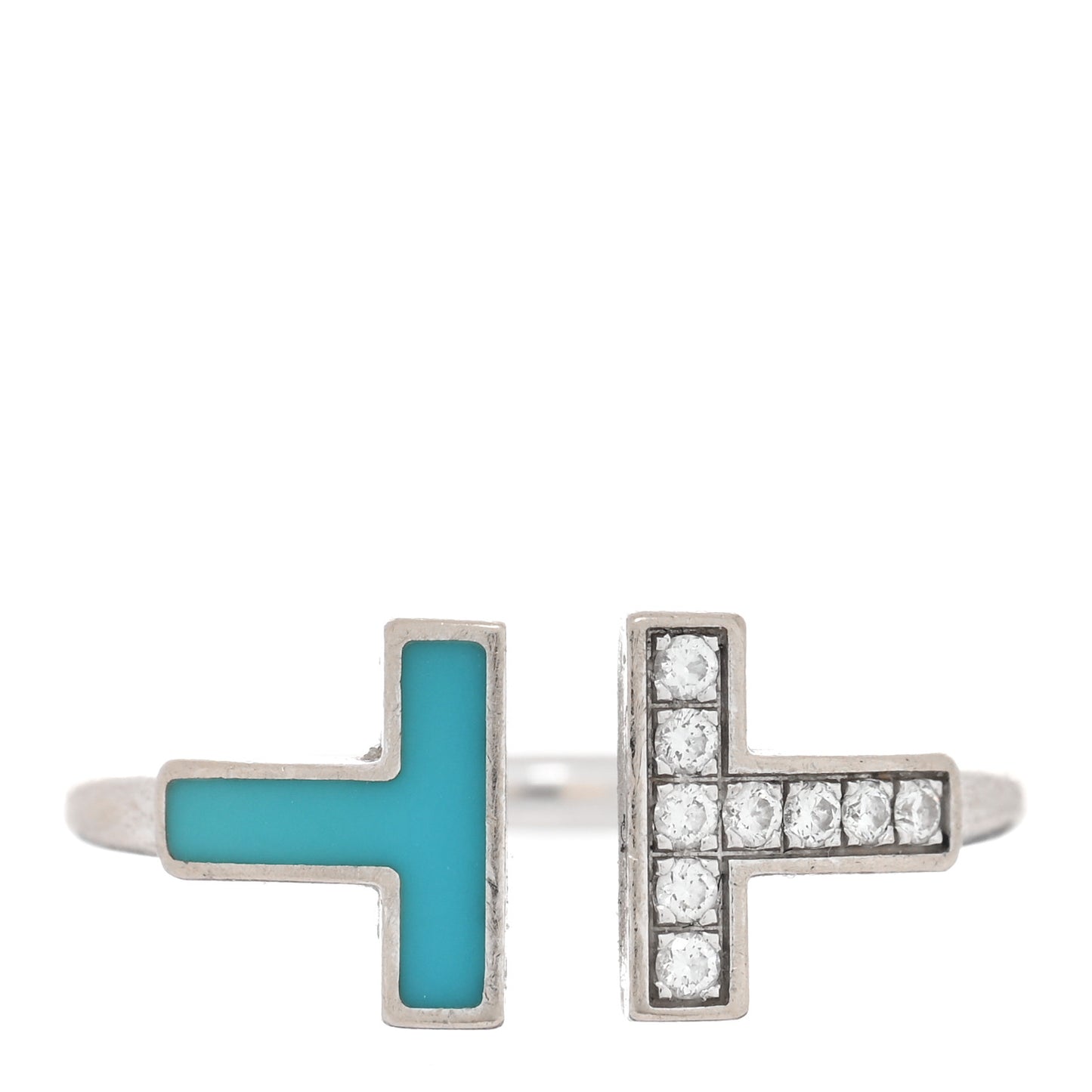 18K White Gold Diamond Turquoise T Wire Ring 51 5.75