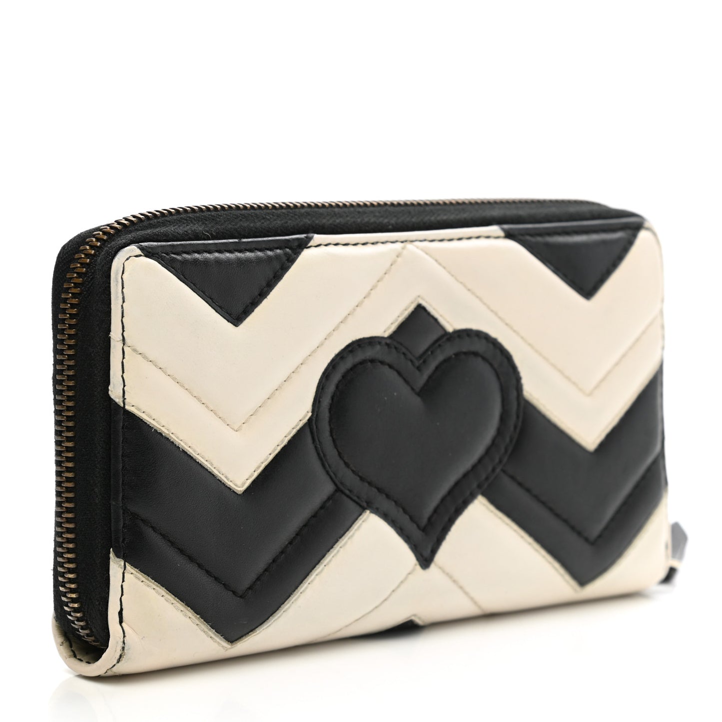 Calfskin Matelasse GG Marmont Zip Around Wallet Black White