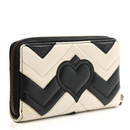 Gucci Calfskin Matelasse GG Marmont Zip Around Wallet Black White 3 of 10