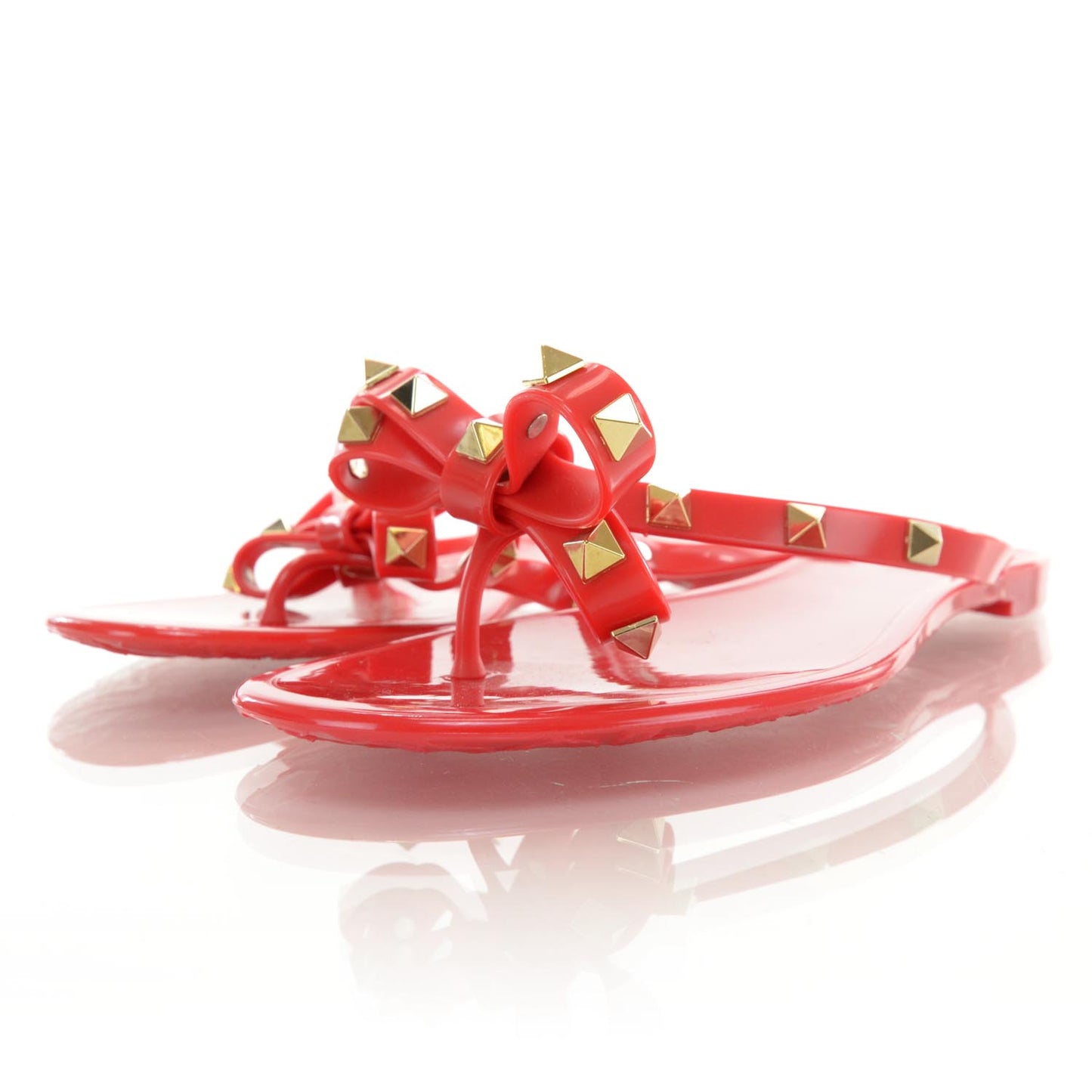 PVC Jelly Rockstud Bow Thong Sandals 36 Rosso Valentino