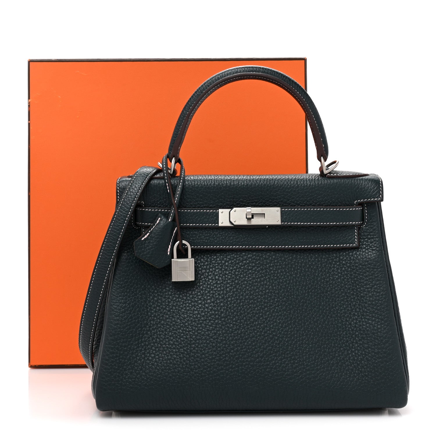 Hermes Togo Horseshoe Kelly Retourne 28 Vert Cypress Lime Rose Sakura 11 of 11