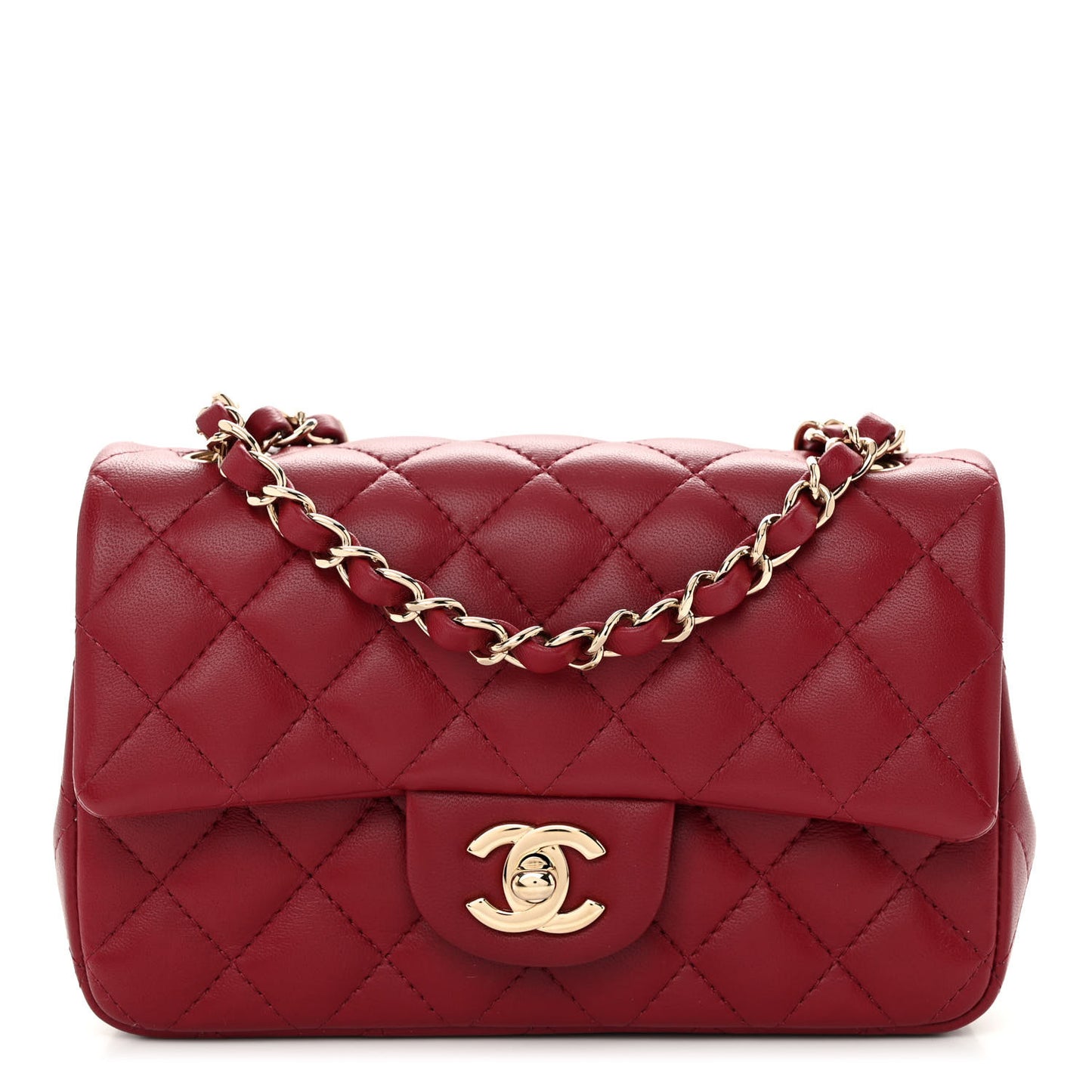 Lambskin Quilted Mini Rectangular Flap Burgundy