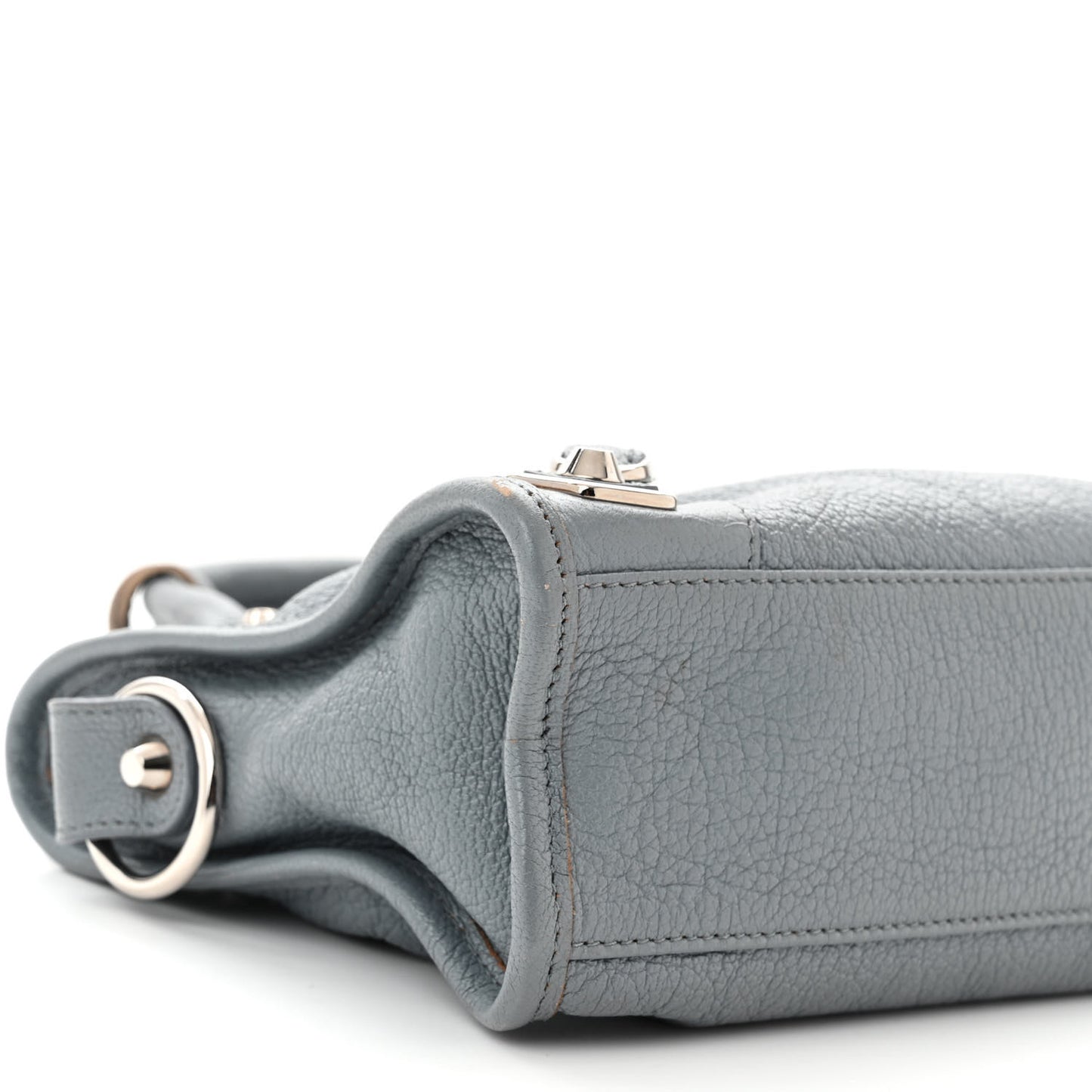Chevre Silver Metallic Edge Hardware Mini City Bleu Acier