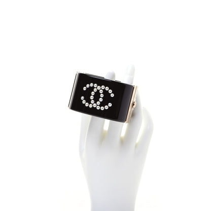 Chanel Resin Pearl Crystal CC Cuff Black 2 of 9