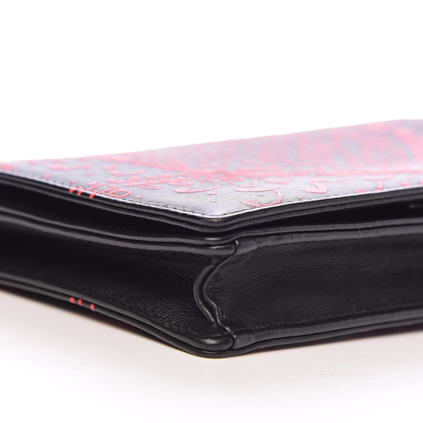 Calfskin Heart Printed Embossed Stars Wallet on Chain Red