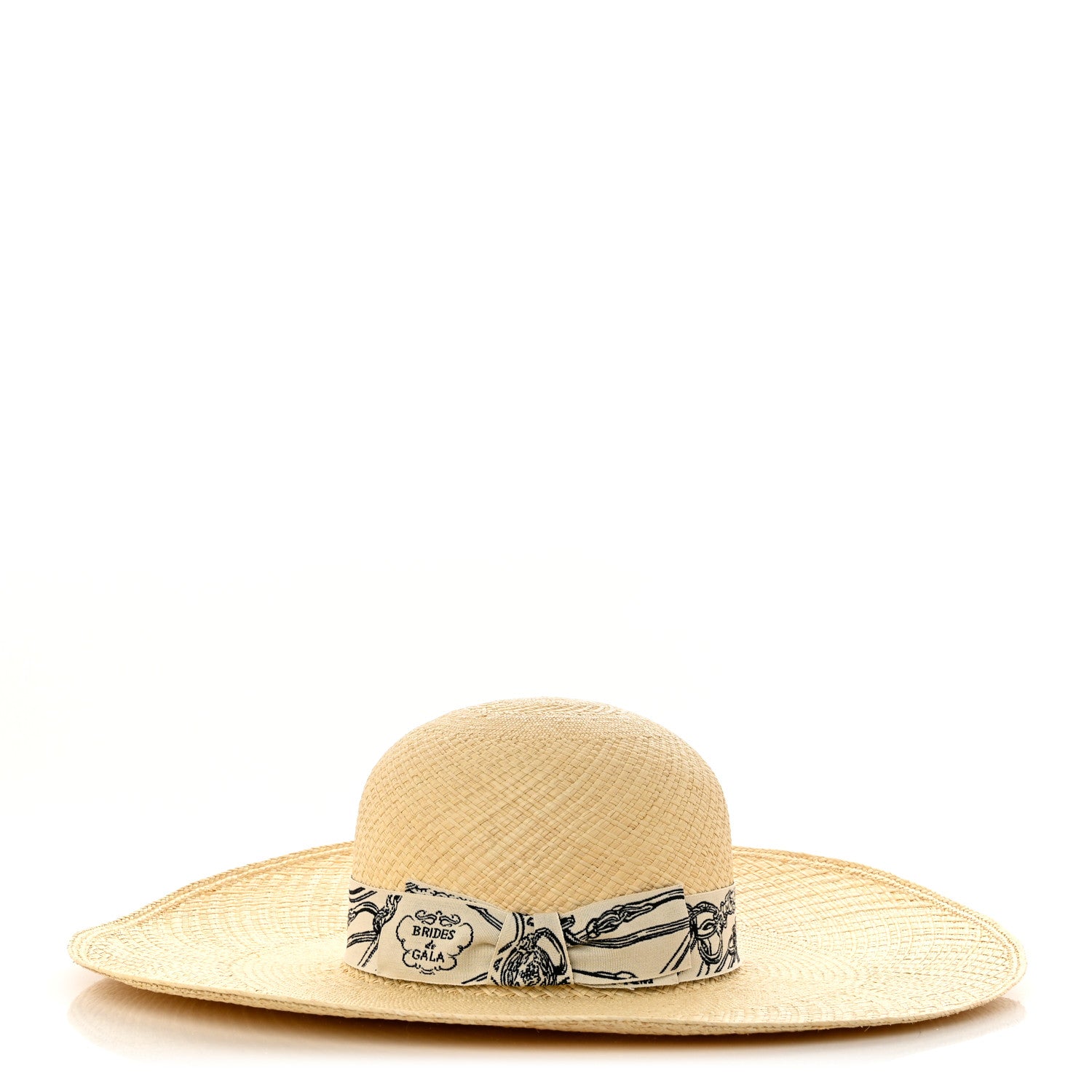Hermes Straw Brides De Gala Panama Carrousel Hat 56 Naturel Ecru Black 5 of 8
