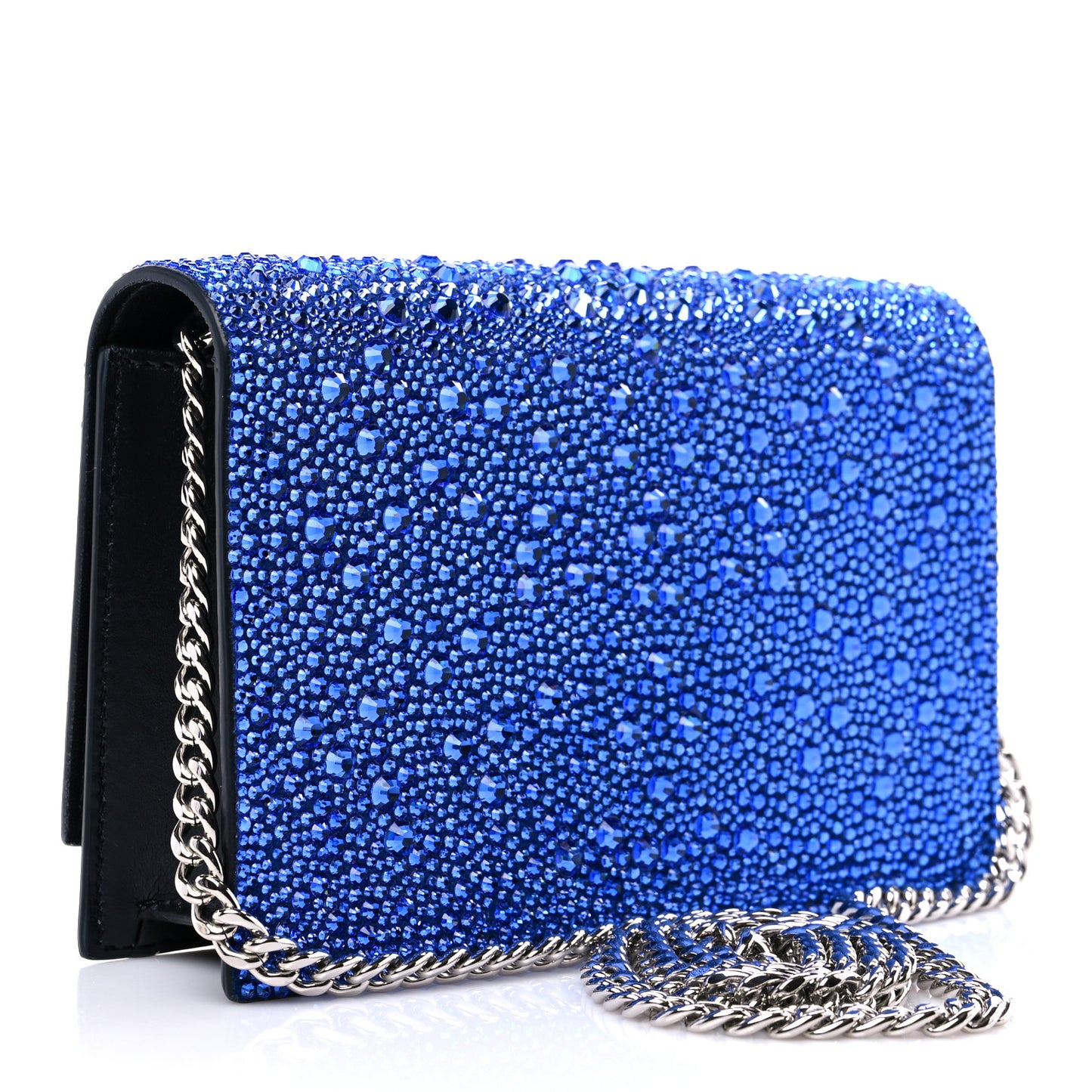 Calfskin Crystal Chain Clutch Blue Black