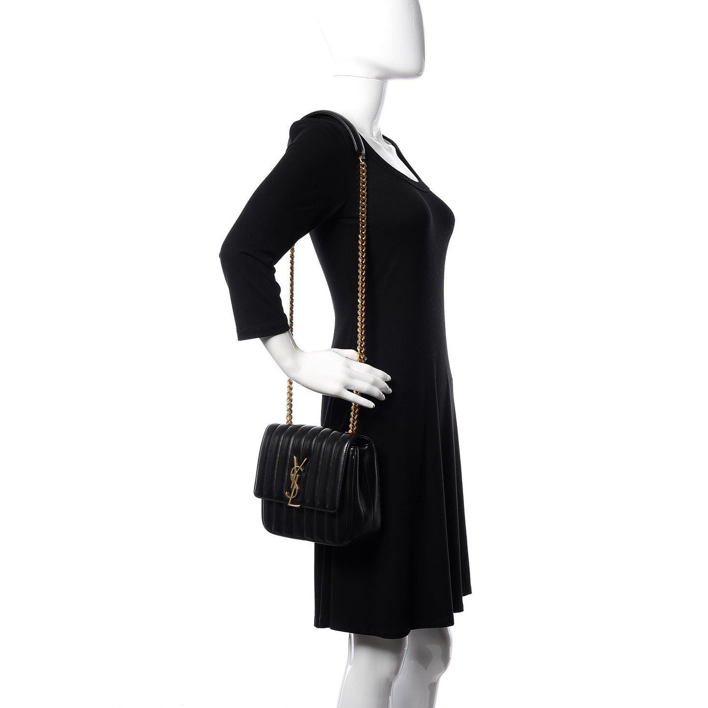 Lambskin Matelasse Monogram Medium Vicky Chain Bag Black