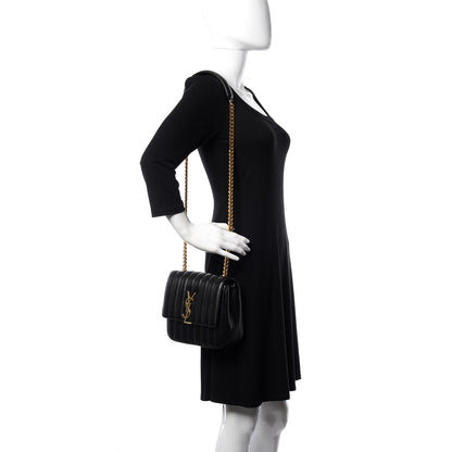 Saint Laurent Lambskin Matelasse Monogram Medium Vicky Chain Bag Black 2 of 15