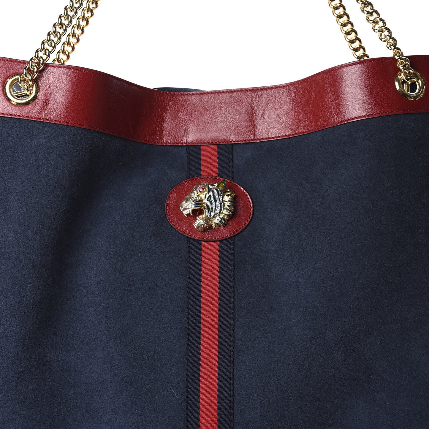 Suede Calfskin Maxi Rajah Chain Tote New Blue Romantic Cherry