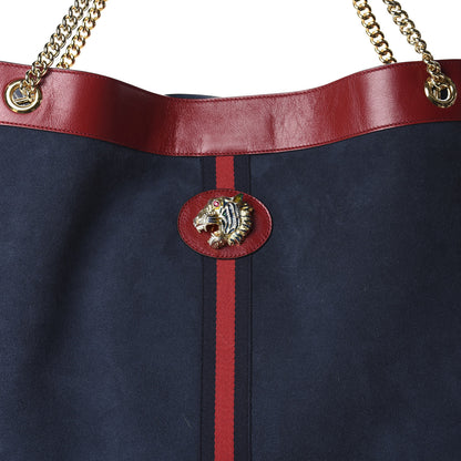 Gucci Suede Calfskin Maxi Rajah Chain Tote New Blue Romantic Cherry 13 of 13