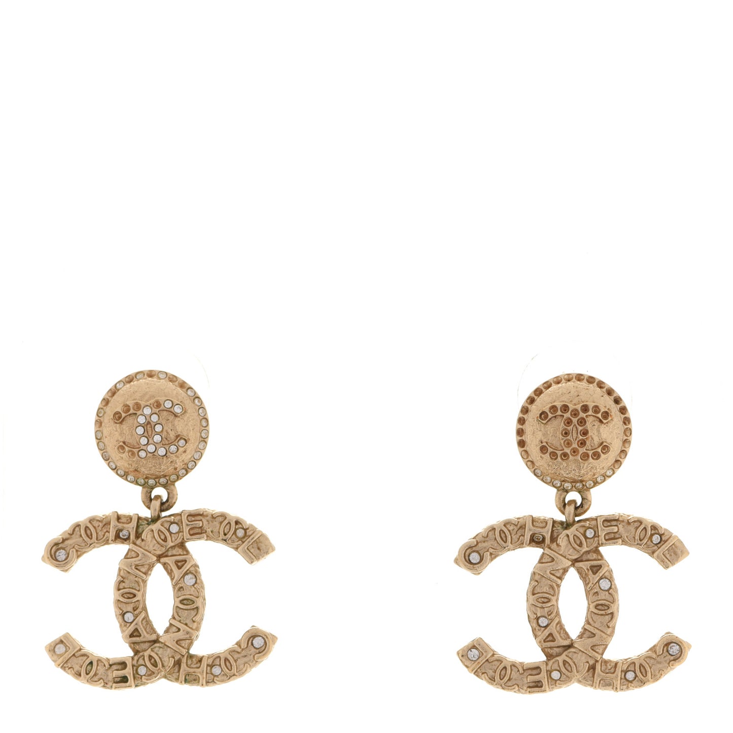 Crystal CC Drop Logo Earrings Gold