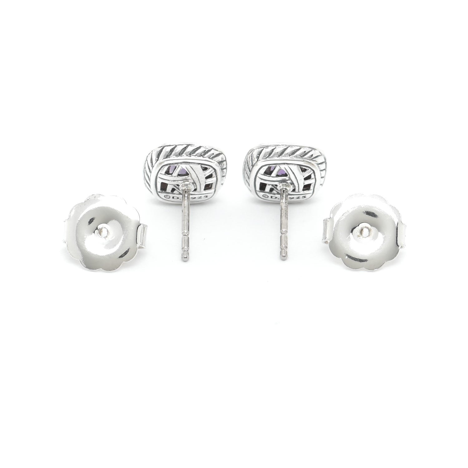 David Yurman Sterling Silver Diamond Amethyst 5mm Petite Albion Earrings 4 of 5