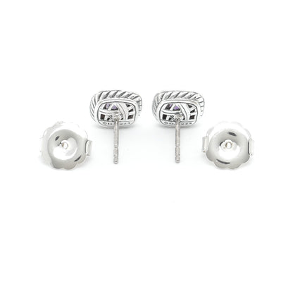 David Yurman Sterling Silver Diamond Amethyst 5mm Petite Albion Earrings 4 of 5