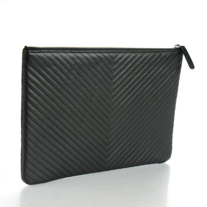 Chanel Caviar Chevron Quilted Medium Cosmetic Case Black 3 of 7