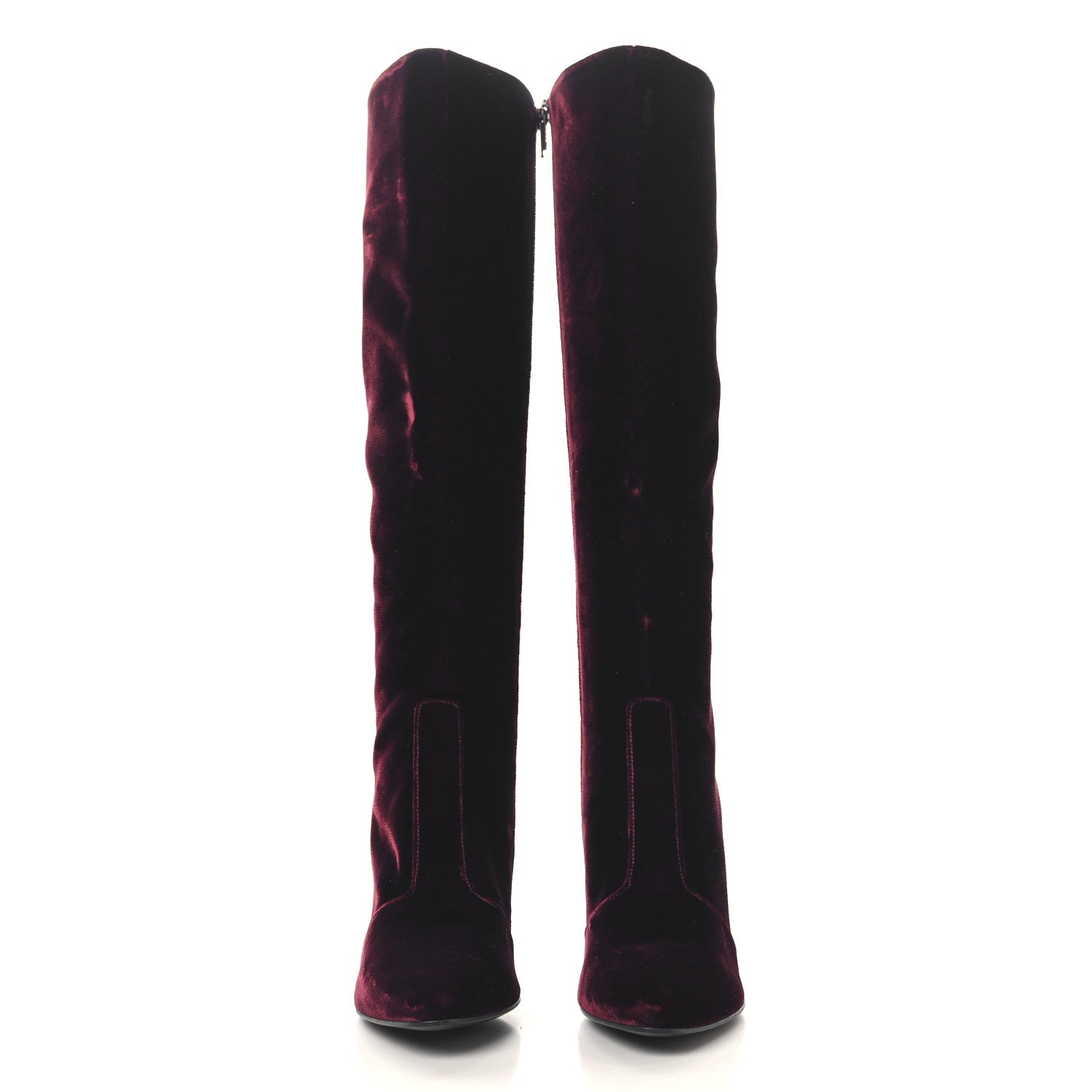 Saint Laurent Velvet Lily Thigh High Boots 36 Burgundy 2 of 7