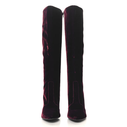 Saint Laurent Velvet Lily Thigh High Boots 36 Burgundy 2 of 7