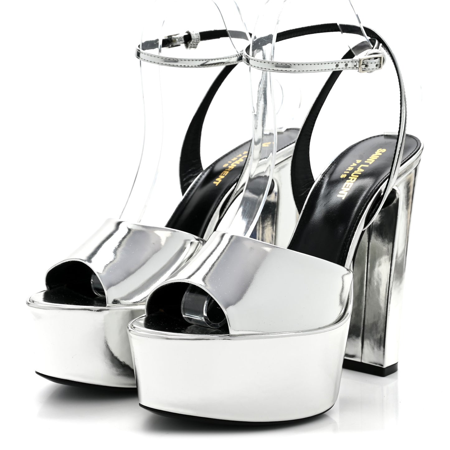 Metallic Patent Jodie 95 Platform Sandals 38 Silver