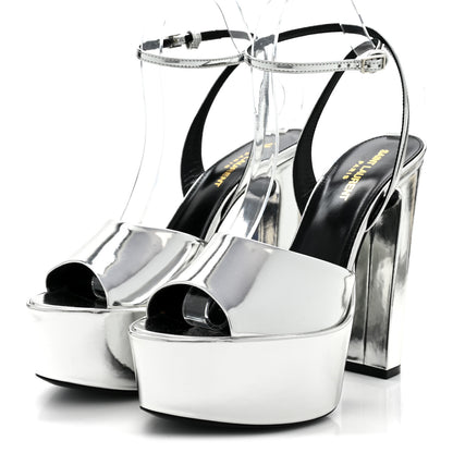 Saint Laurent Metallic Patent Jodie 95 Platform Sandals 38 Silver 4 of 8
