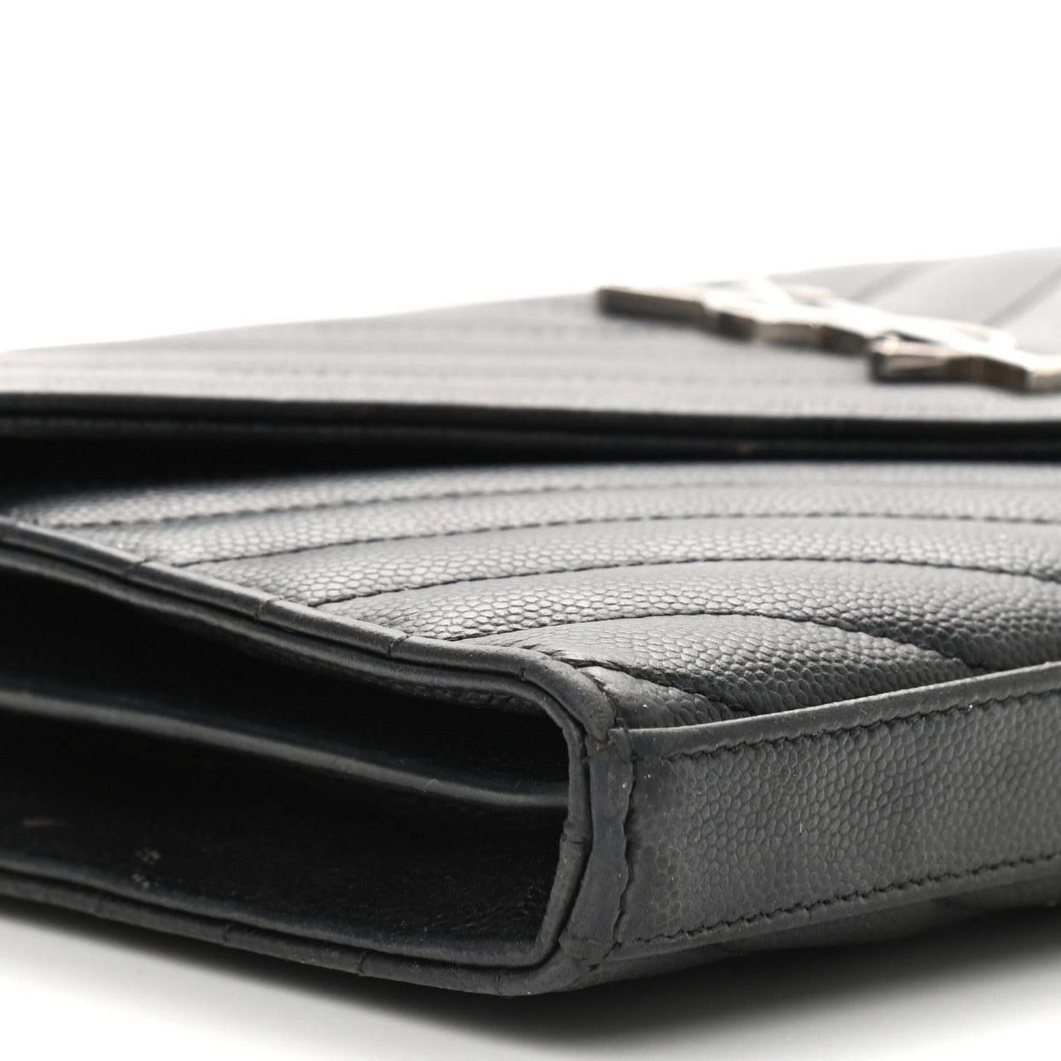 Saint Laurent Grain De Poudre Matelasse Chevron Monogram Chain Wallet Black 11 of 13