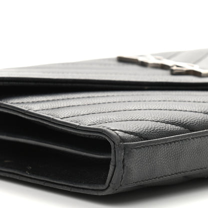 Saint Laurent Grain De Poudre Matelasse Chevron Monogram Chain Wallet Black 11 of 13