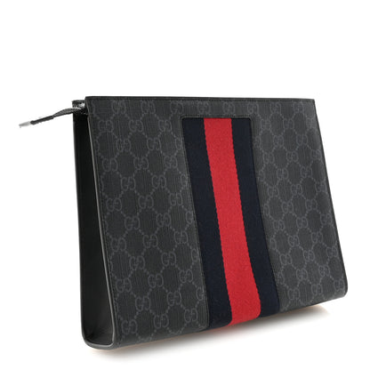 Gucci GG Supreme Monogram Selleria Calfskin Web New Web Cosmetic Case Black 3 of 8