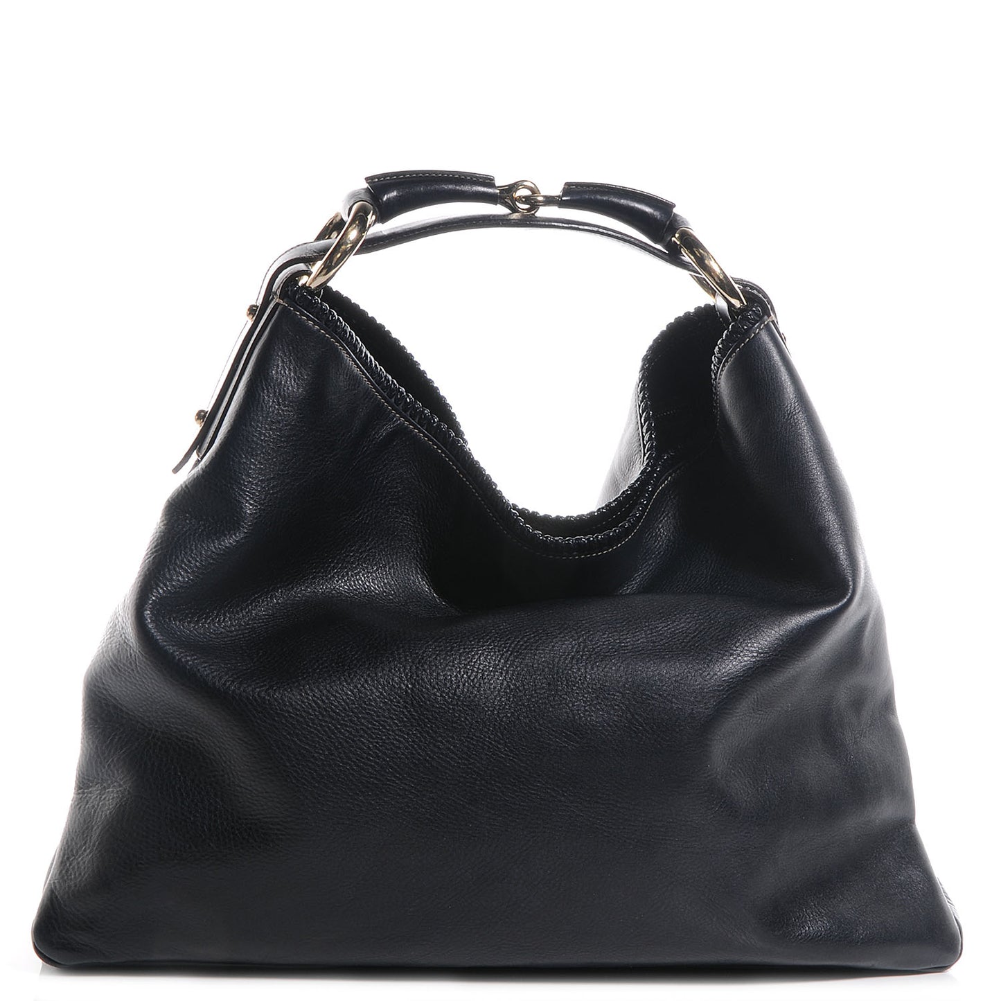 Leather Large Horsebit Chain Hobo Navy