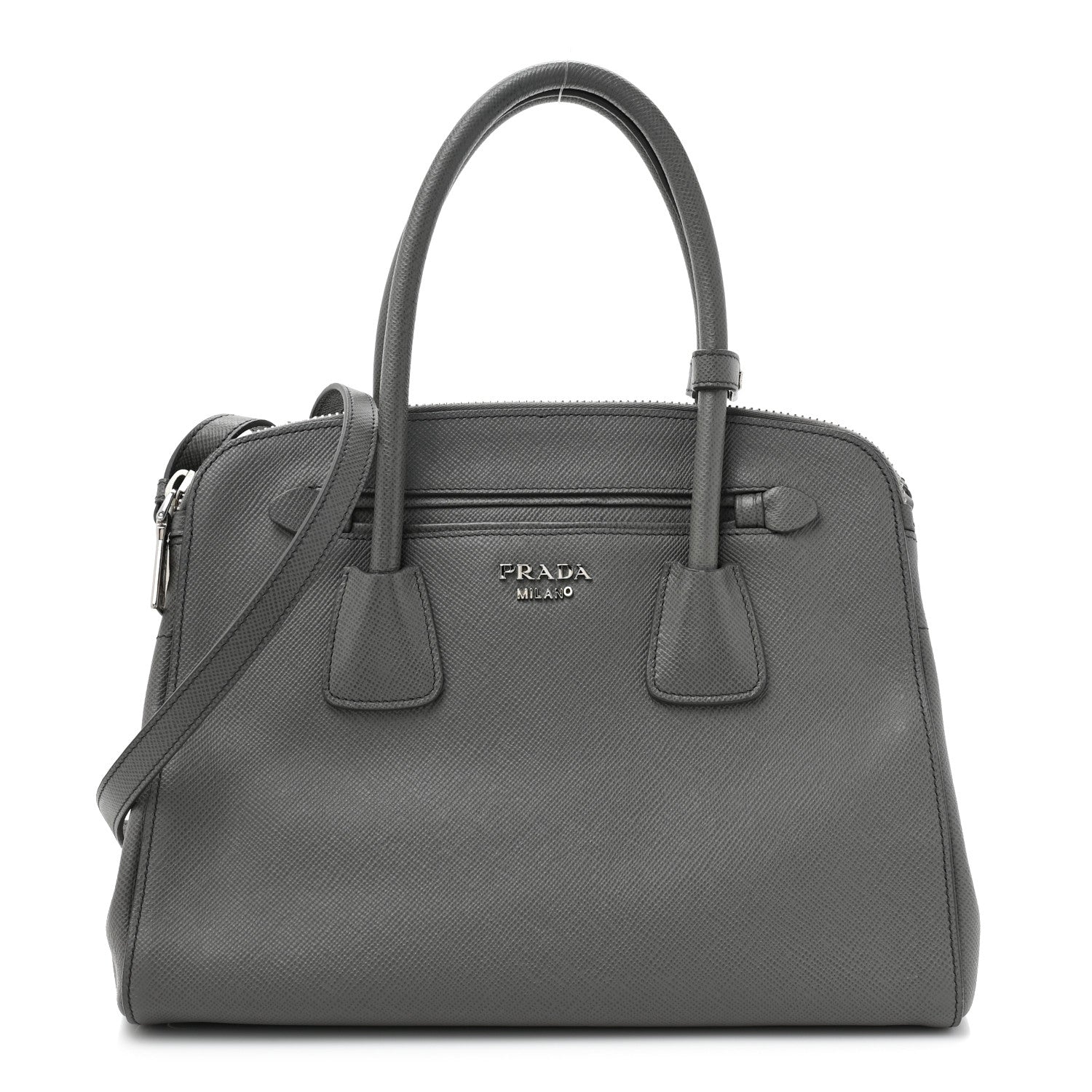 Prada Saffiano Cuir Double Zip Frame Tote Marmo 1 of 17