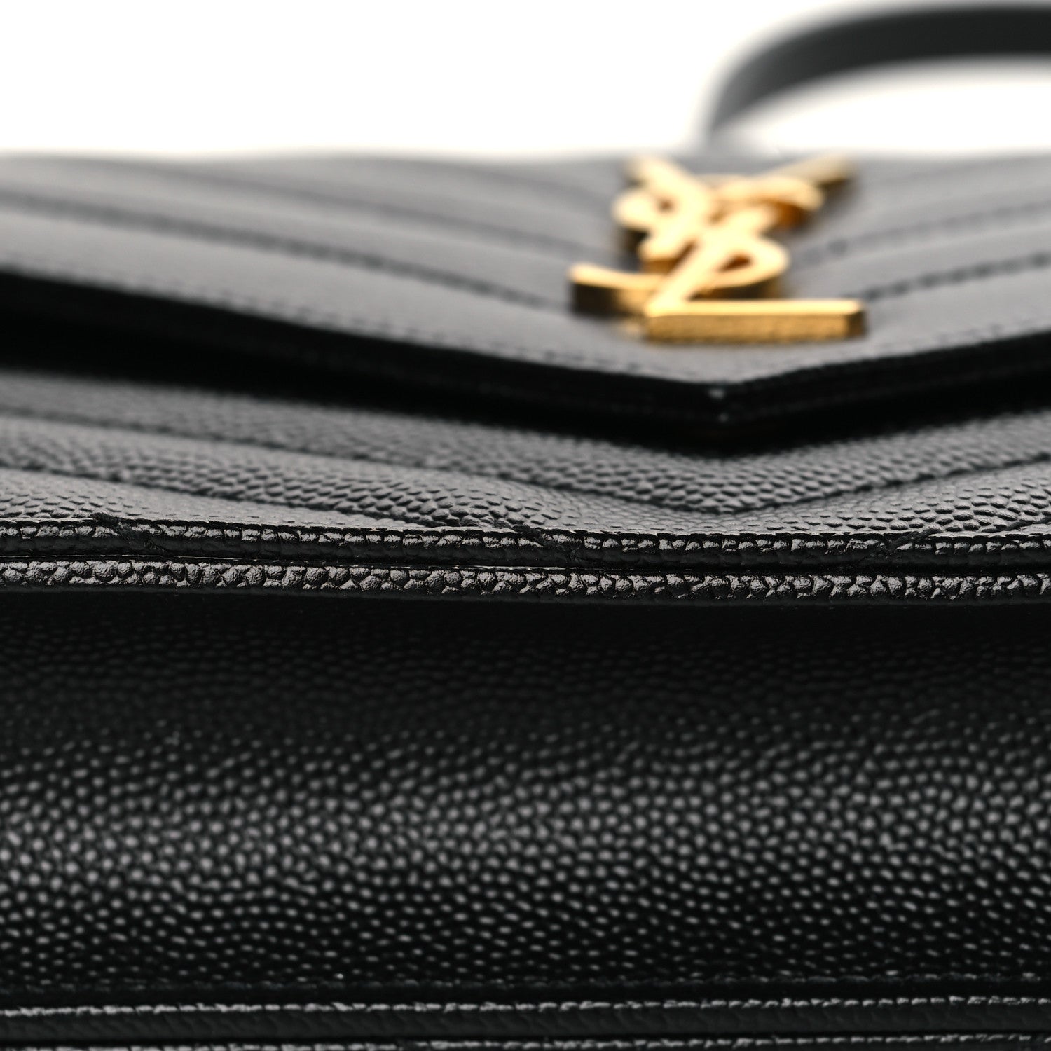 Saint Laurent Grain De Poudre Matelasse Chevron Monogram Envelope Chain Wallet Black 9 of 11