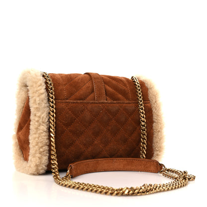 Saint Laurent Nubuck Shearling Mixed Matelasse Triquilt Small Monogram Satchel Ivory Natural Tan 3 of 10