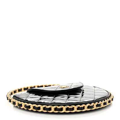 Chanel Patent Calfskin Quilted Chain Hoop Bag Black 4 of 10