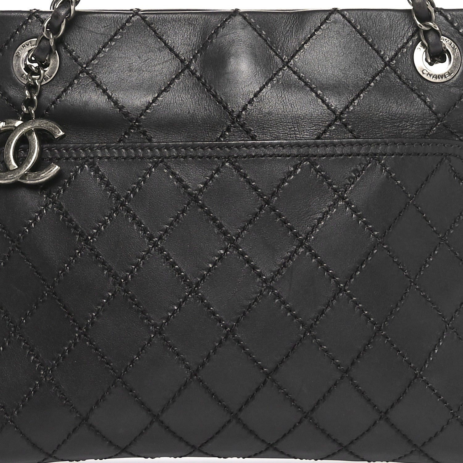 Chanel Calfskin Wild Stitch Small Shopping Tote Black 8 of 10