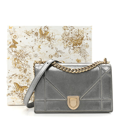 Christian Dior Metallic Grained Calfskin Medium Diorama Flap Bag Steel 15 of 15