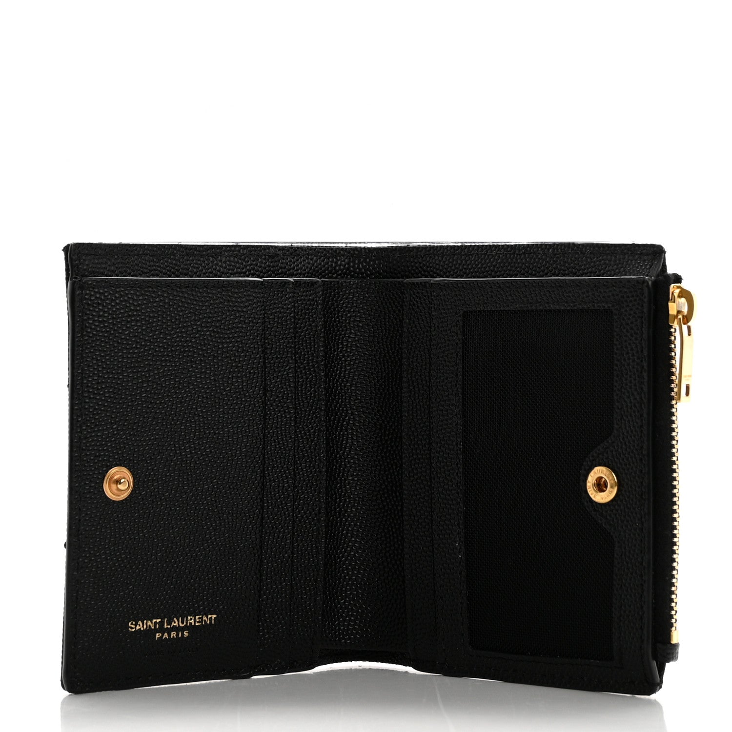 Saint Laurent Grain De Poudre Matelasse Chevron Monogram Zipped Card Case Black 5 of 13