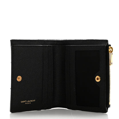 Saint Laurent Grain De Poudre Matelasse Chevron Monogram Zipped Card Case Black 5 of 13